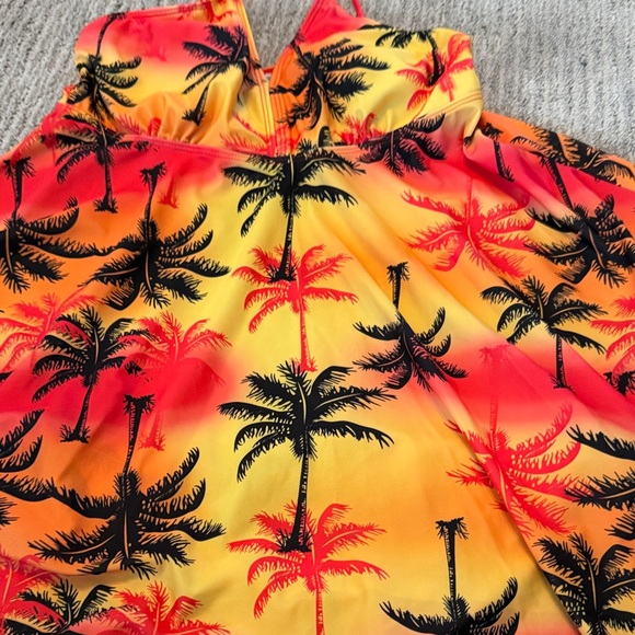 Tropical Palm Print Bikini Set in Sunset Orange & Yellow - Picture 2 of 4